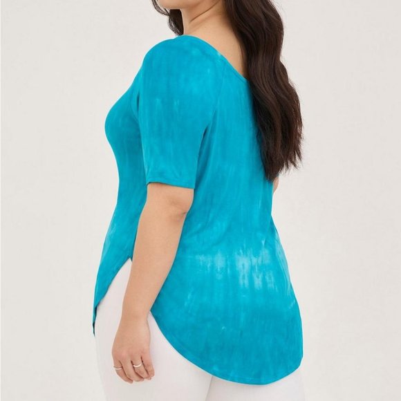 ❤️NWT VINTAGE TORRID TUNIC ATOMIC BLUE TIE DYE OFF-SHOULDER - SUPER SOFT TOP 1X - Picture 2 of 10